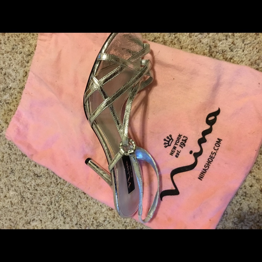 Nina Silver Metallic Slingback Heels - Picture 4 of 4